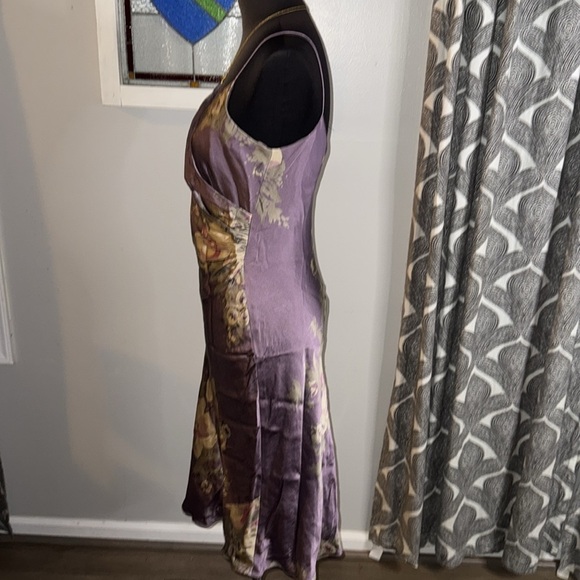 Dusty Purple 100% Silk Floral Midi Dress SZ 6 - Picture 5 of 11